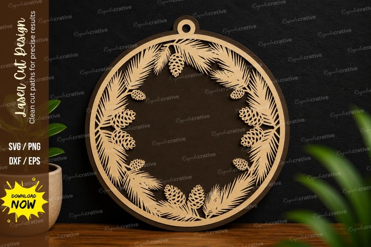 Leaf Wreath Ornament laser cut svg File leaf wreath svg example image 1