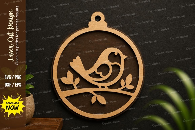 Bird Circle Ornament laser cut svg File bird ornament svg example image 1