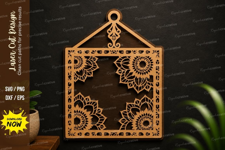 Mandala Square Ornament laser cut svg File mandala square example image 1