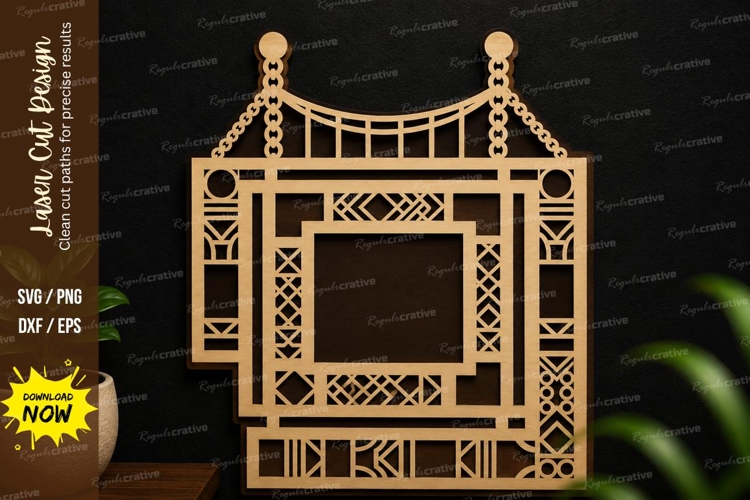 Geometric Hanging Frame laser cut svg File geometric frame example image 1
