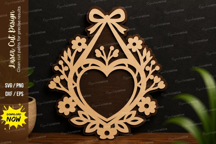 Heart Floral Ornament laser cut svg File heart ornament svg example image 1