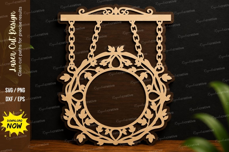 Hanging Floral Wreath Frame SVG | Laser Cut Round Sign File example image 1