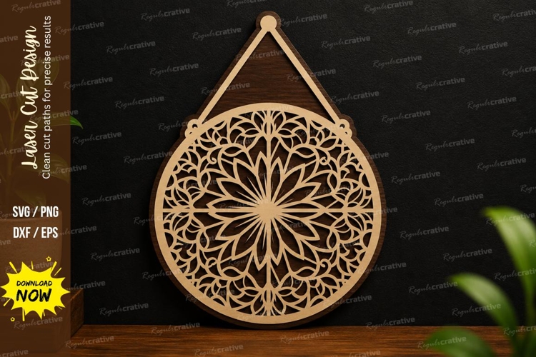 Mandala Hanging Ornament SVG | Floral Laser Cut Decor File example image 1