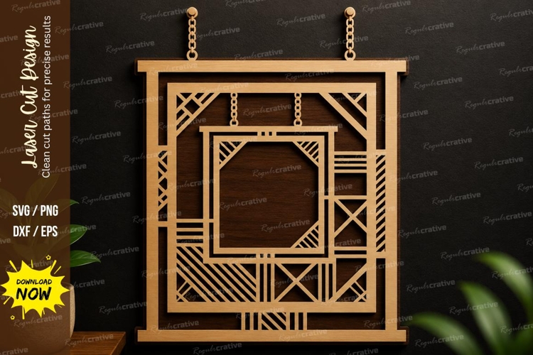 Geometric Hanging Frame SVG | Modern Laser Cut Wall Decor example image 1