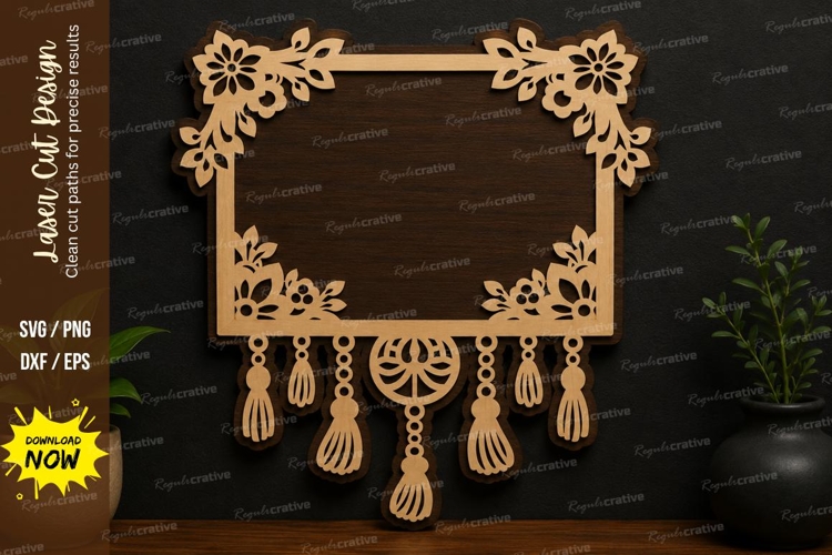 Boho Floral Hanging Frame SVG | Decorative Laser Cut Wall example image 1