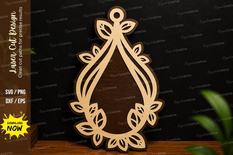 Elegant Teardrop Ornament SVG | Floral Hanging Laser Cut example image 1