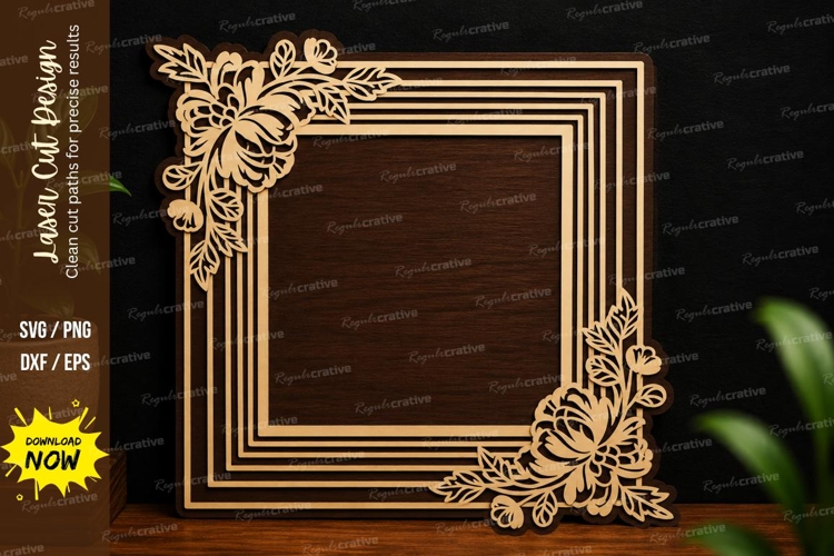 Floral Corner Frame SVG | Elegant Laser Cut Border Design example image 1