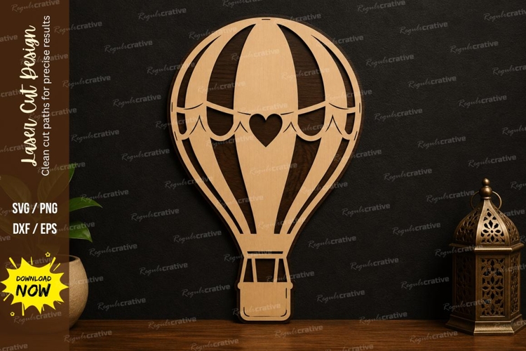Hot Air Balloon SVG | Romantic Laser Cut Wall Decor Design example image 1