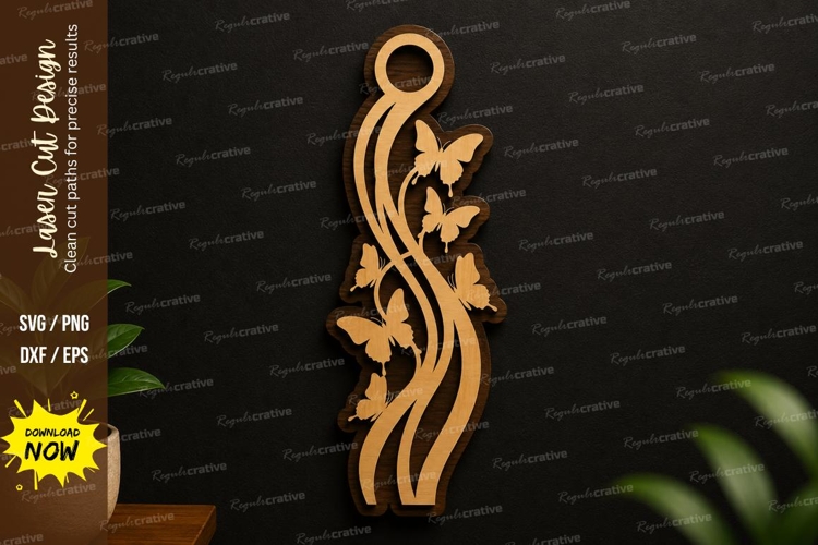 Butterfly Vine Wall Art SVG | Elegant Laser Cut Hanging Deco example image 1