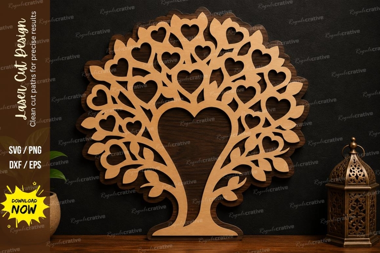 Heart Tree Wall Art SVG | Romantic Laser Cut Decor Design example image 1