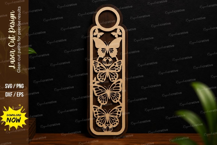 Butterfly Floral Bookmark SVG | Elegant Laser Cut Bookmark example image 1