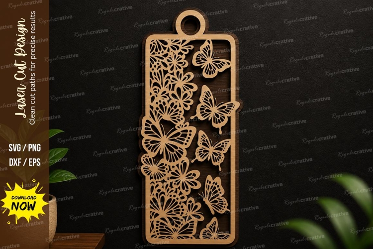 Butterfly Garden Bookmark SVG |Decorative Laser Cut Bookmark example image 1