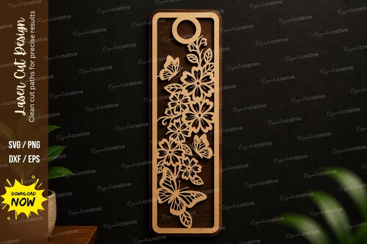 Floral Butterfly Bookmark SVG | Intricate Laser Cut Bookmark example image 1