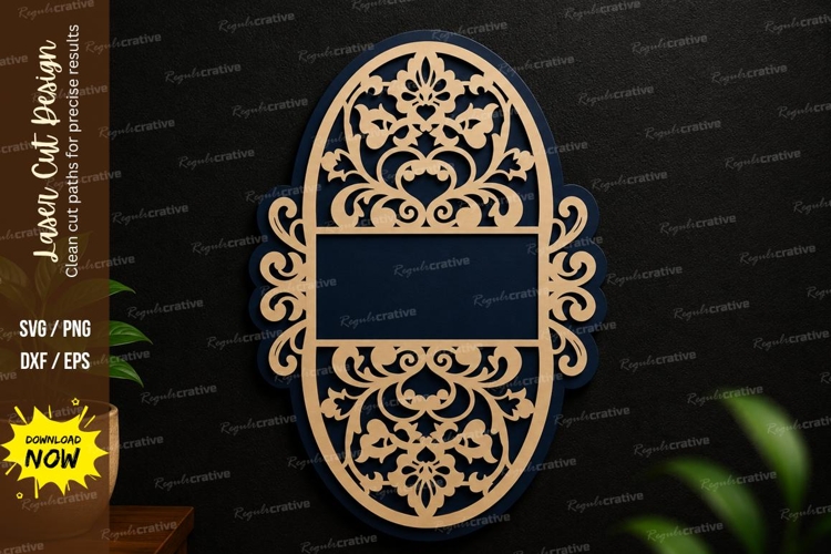 Oval Floral Frame SVG | Elegant Laser Cut Wall Decor oval example image 1