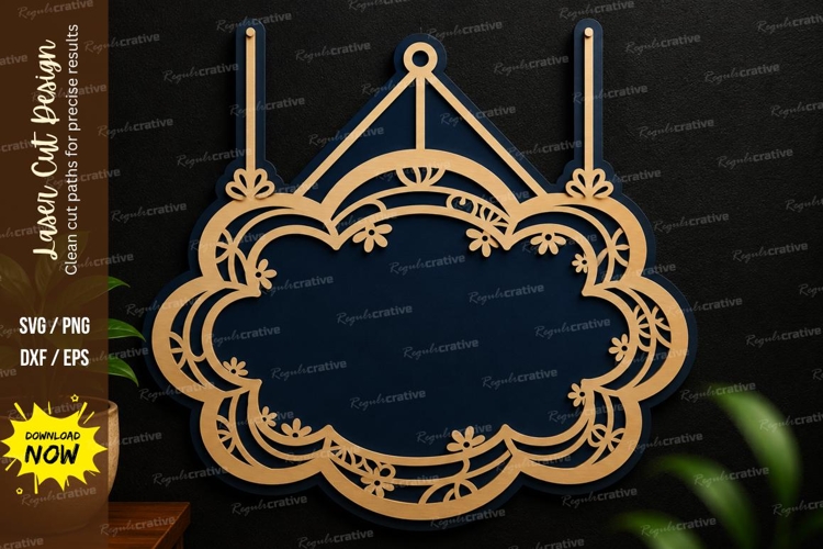 Cloud Hanging Frame SVG | Decorative Laser Cut Wall Art example image 1