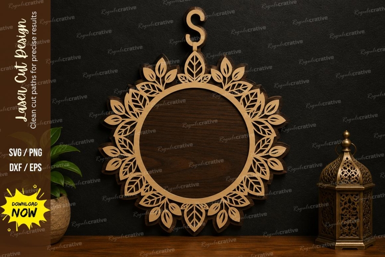 Mandala Round Frame SVG | Floral Laser Cut Wall Decor example image 1