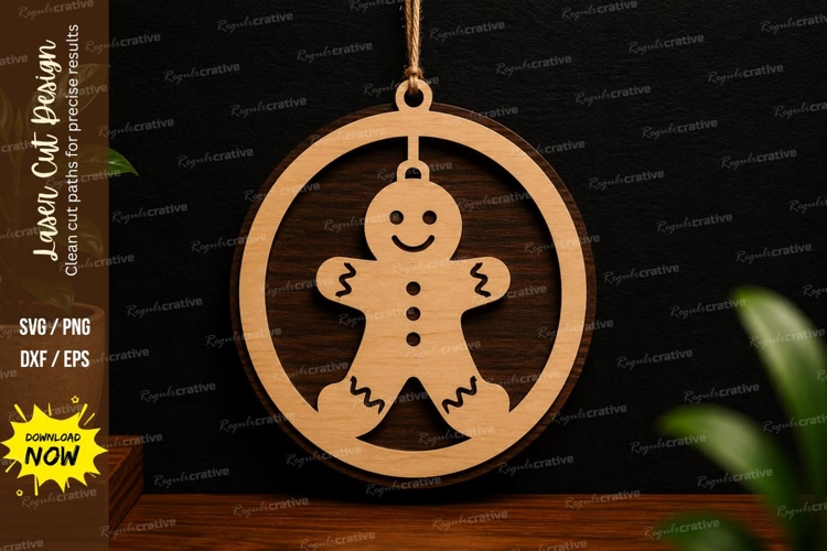 Gingerbread Ornament SVG | Christmas Laser Cut Decor example image 1
