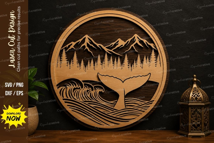 Whale Ocean Scene SVG | Nature Laser Cut Wall Art whale example image 1