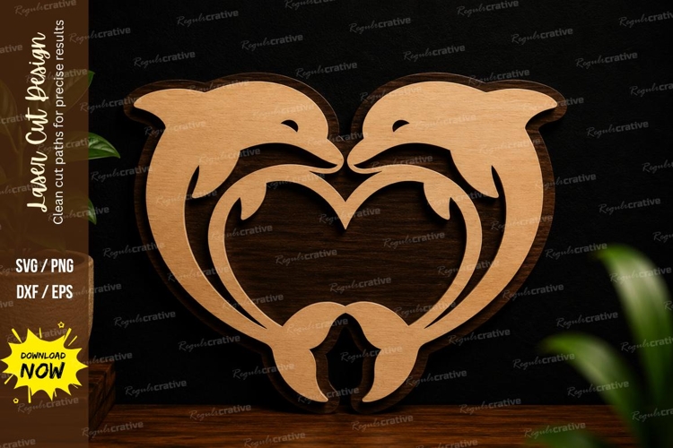 Dolphin Heart SVG Ocean Laser Cut Wall Decor dolphin heart example image 1