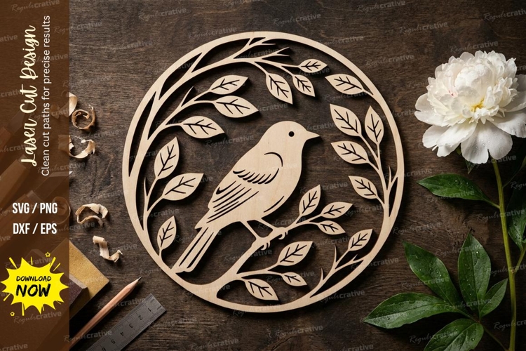 Bird Branch Circle Laser Cut, bird svg, bird branch svg, nat