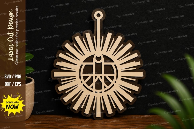 Sunburst Peace Ornament SVG | Boho Laser Cut Wall Decor example image 1