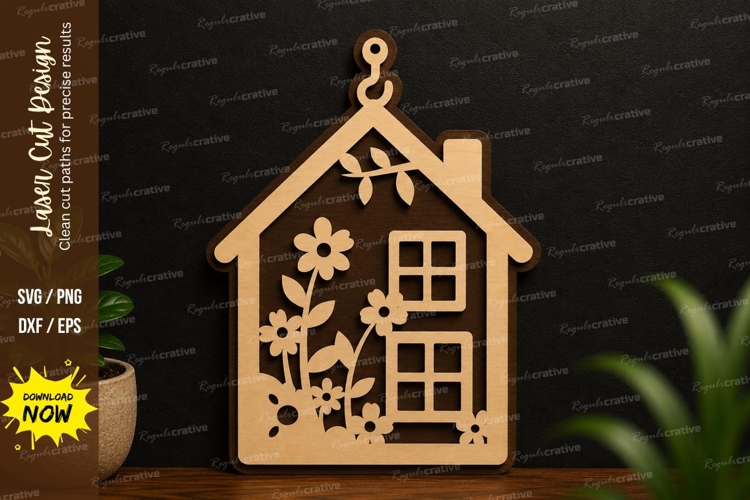 Floral House SVG | Cozy Home Laser Cut Wall Art floral house example image 1