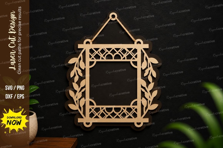 Leaf Hanging Frame SVG | Rustic Laser Cut Wall Art leaf example image 1