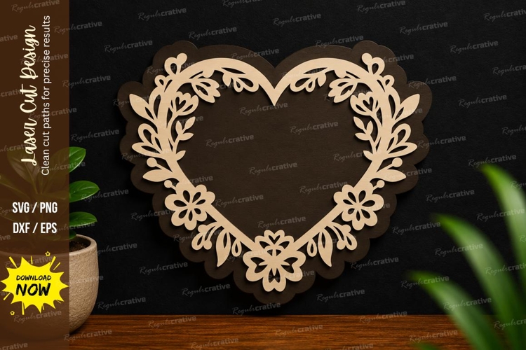 Floral Heart Frame Laser Cut SVG Design floral heart svg example image 1