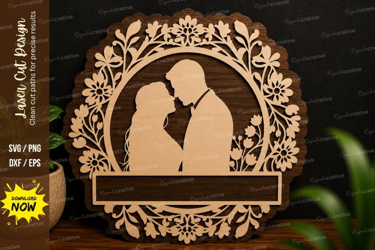 Floral Couple Frame Laser Cut SVG Design couple frame svg example image 1