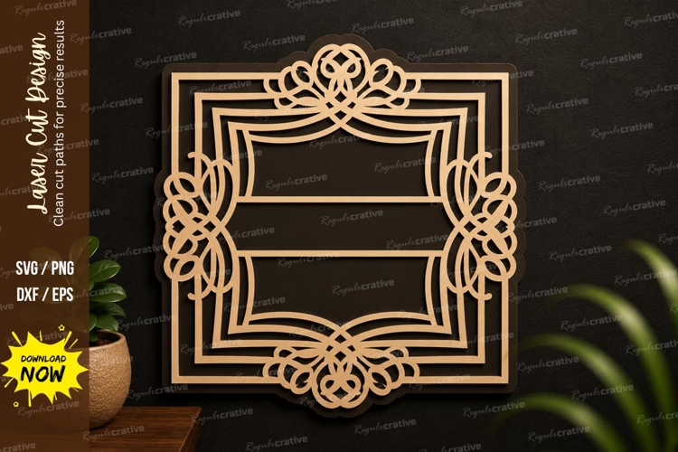 Ornamental Square Frame Laser Cut SVG Design ornamental example image 1