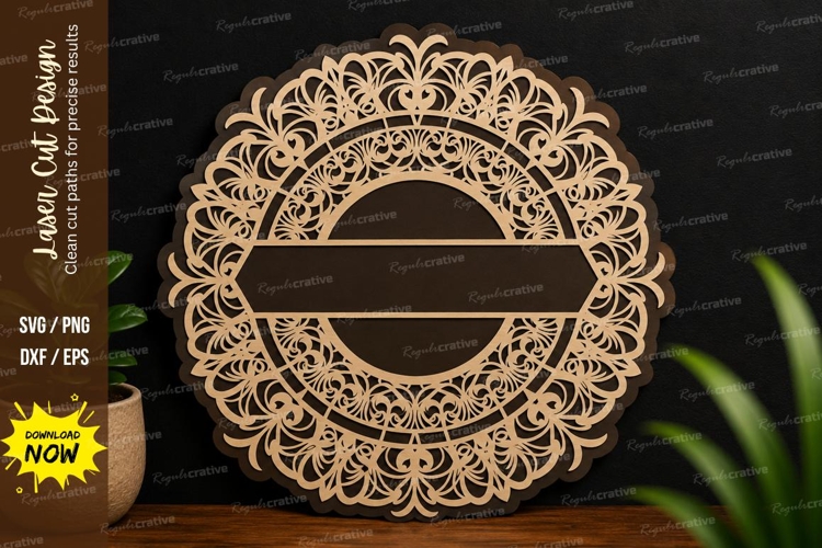 Floral Mandala Round Frame Laser Cut SVG Design floral example image 1
