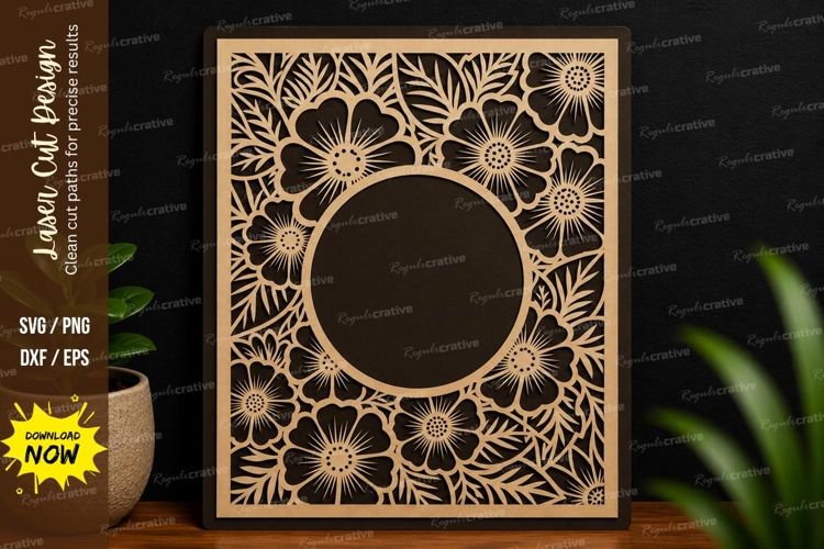 Floral Circle Window Frame Laser Cut SVG Design floral example image 1