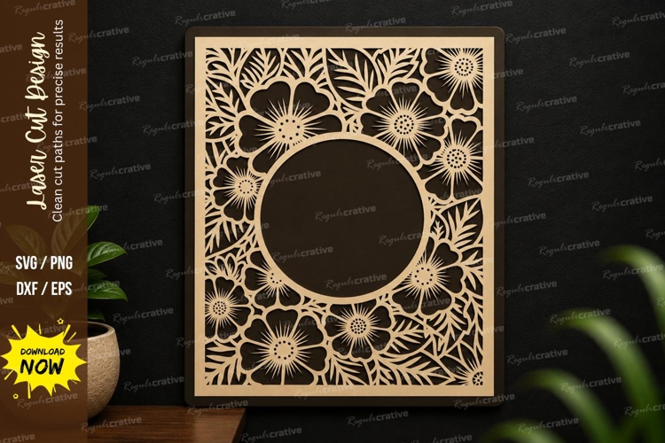 Botanical Circle Floral Frame Laser Cut SVG Design botanical example image 1