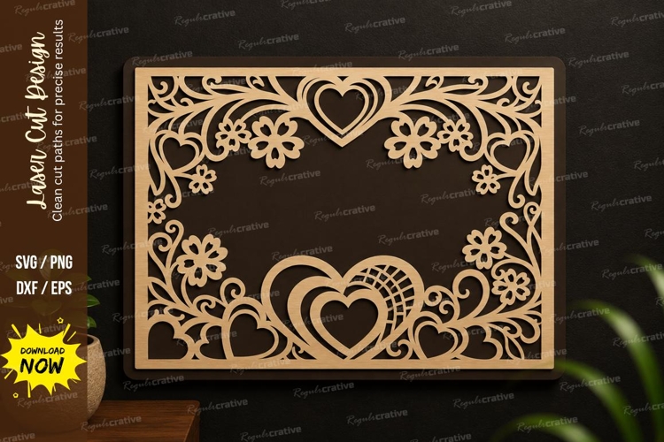 Floral Heart Frame Laser Cut SVG Design floral heart svg example image 1
