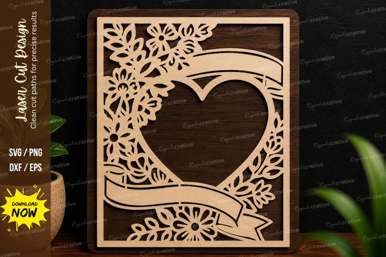 Floral Heart Border Laser Cut SVG Design floral heart svg example image 1