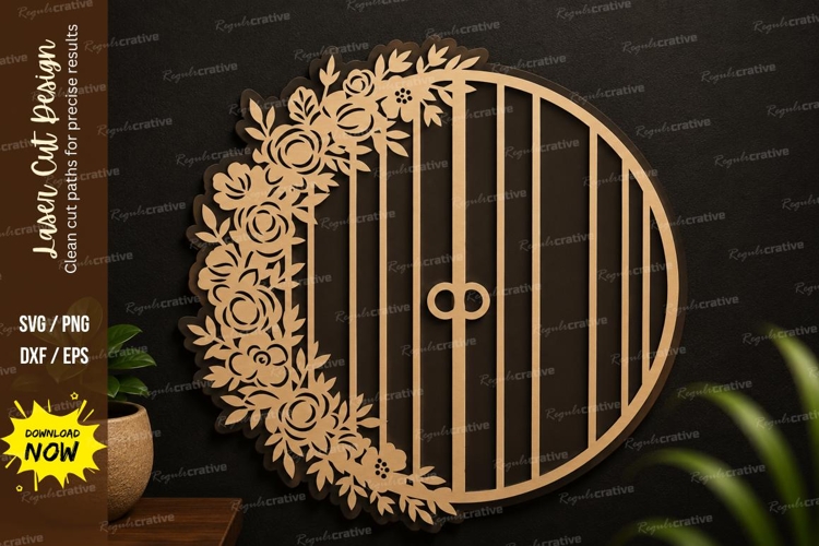 Floral Round Gate Laser Cut SVG Design floral gate svg example image 1