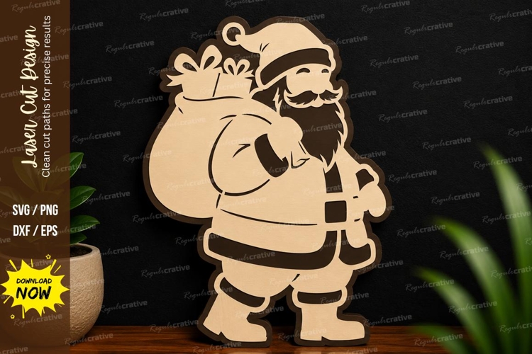 Santa Claus With Gift Laser Cut SVG Design santa gift svg example image 1