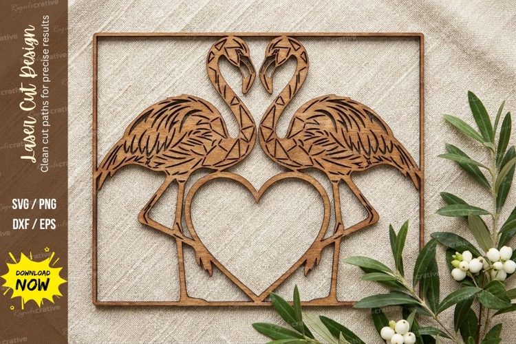 Flamingo Heart Frame Laser Cut, flamingo svg, bird svg