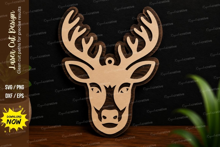 Deer Head Ornament Laser Cut SVG Design deer head svg example image 1
