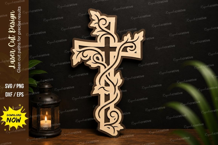 Floral Cross Laser Cut SVG Design floral cross svg example image 1