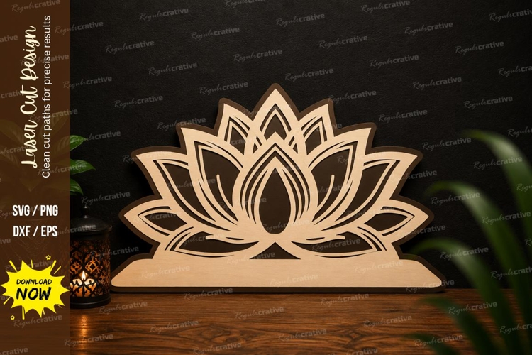 Lotus Flower Wall Art Laser Cut SVG Design lotus flower svg example image 1