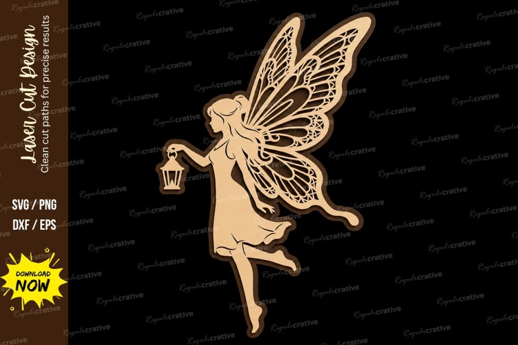 Fairy Lantern Silhouette Laser Cut SVG Design fairy example image 1