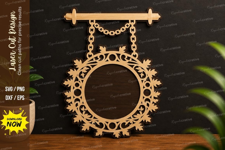 Floral Round Hanging Frame Laser Cut SVG Design floral example image 1