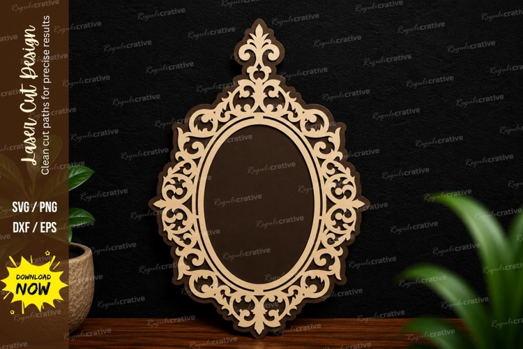 Ornamental Oval Frame Laser Cut SVG Design ornamental frame example image 1