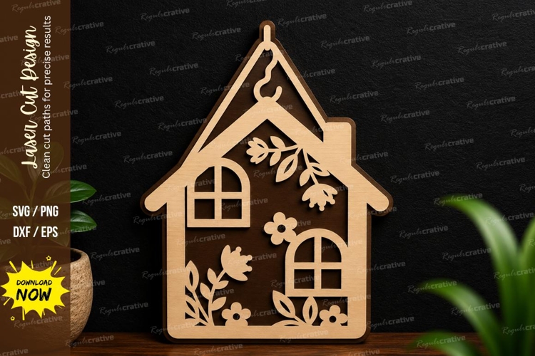 Floral House Hanging Laser Cut SVG Design floral house svg example image 1