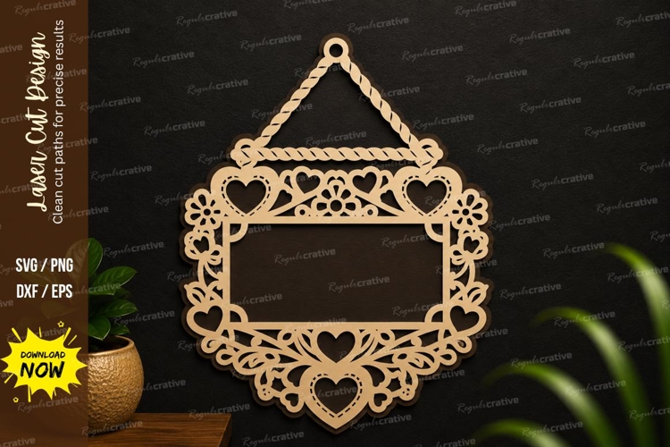 Heart Floral Hanging Frame Laser Cut SVG Design heart floral example image 1