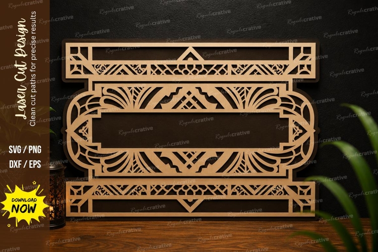 Geometric Vintage Frame Laser Cut SVG Design geometric frame example image 1