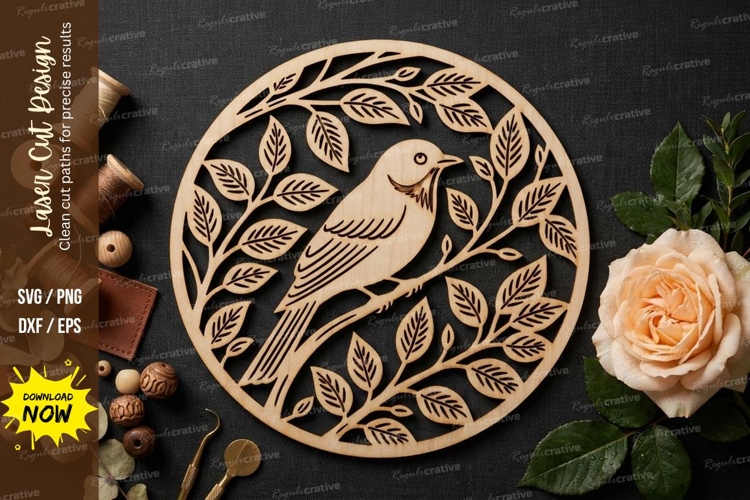 Bird Floral Mandala Laser Cut, bird svg, floral mandala svg