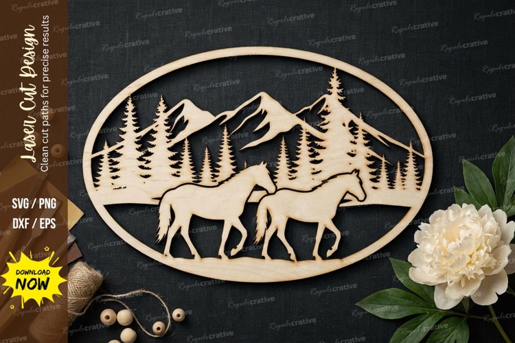 Deer Mountain Scene Laser Cut, deer svg, mountain deer svg