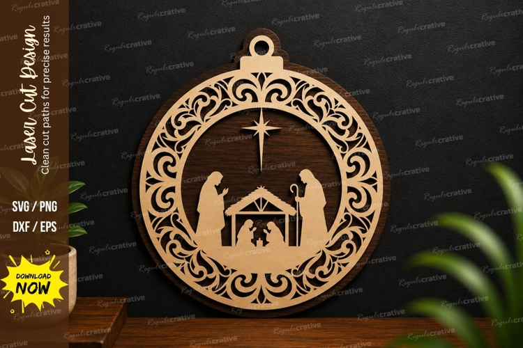 Nativity Scene Ornament Laser Cut SVG Design nativity orname example image 1